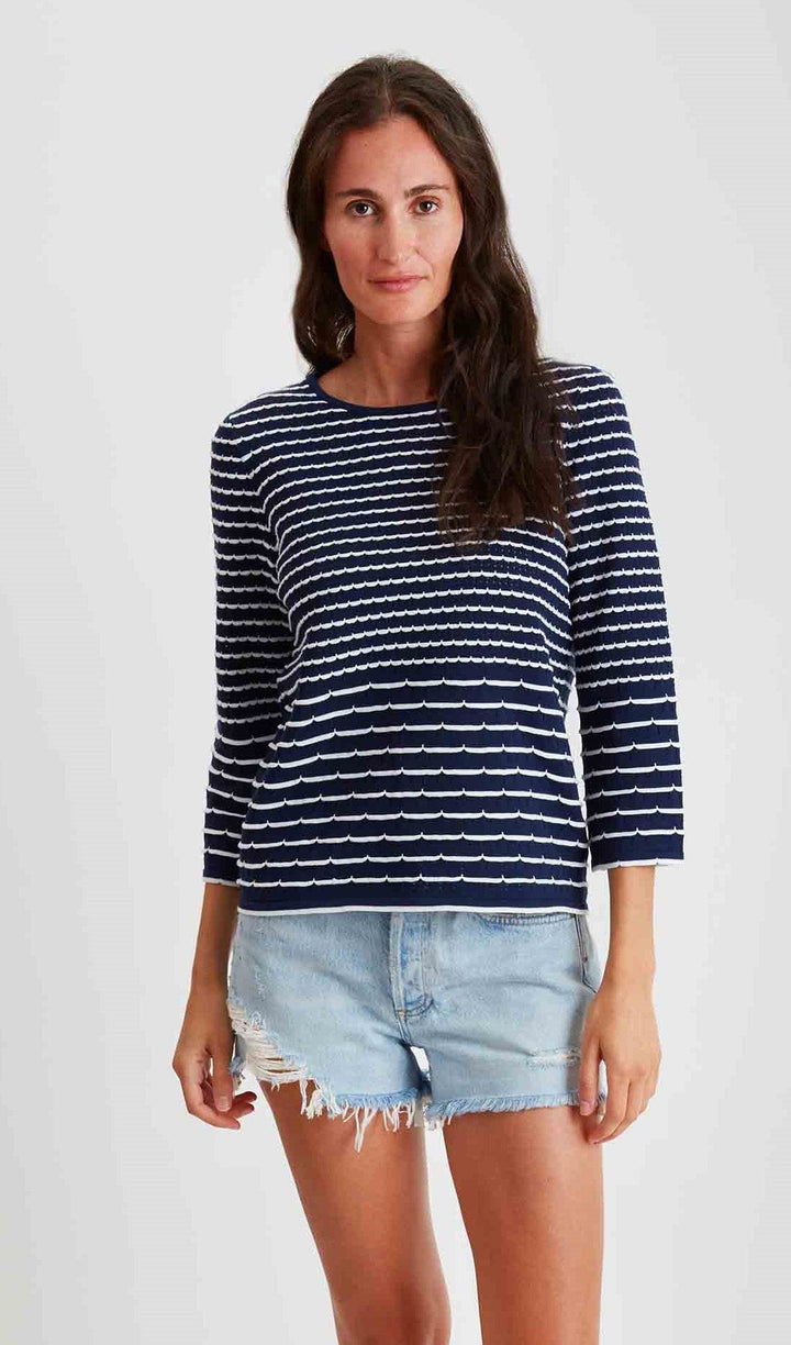 Pima Cotton Scallop Stitch Crew Neck 