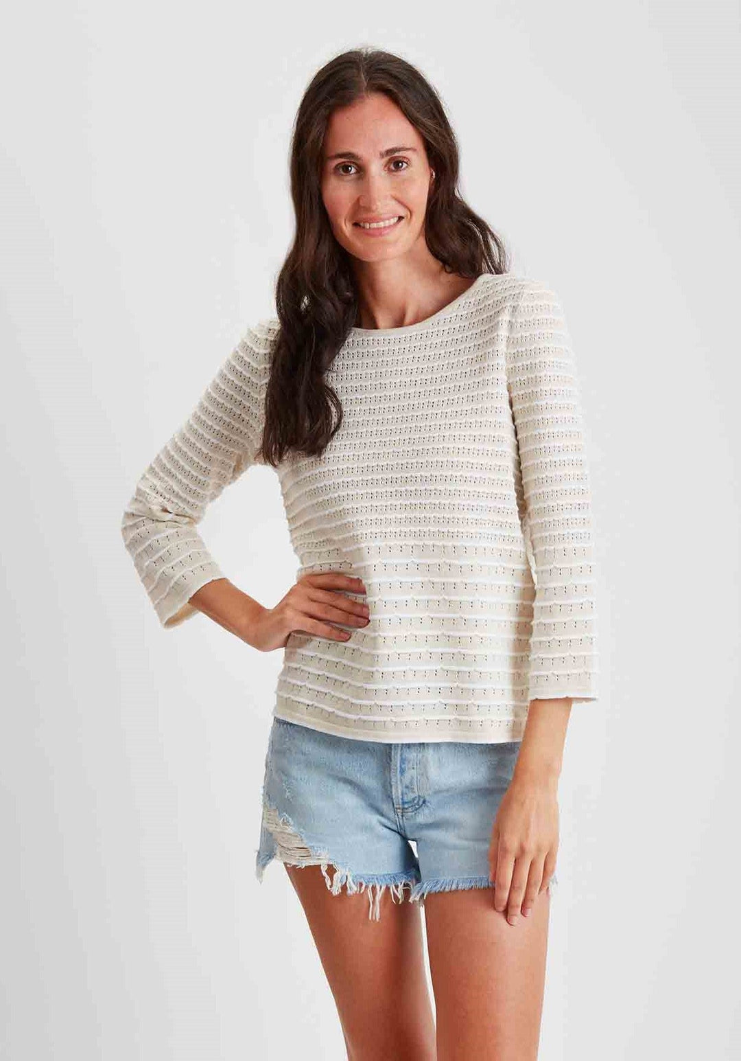 Pima Cotton Scallop Stitch Crew Neck 