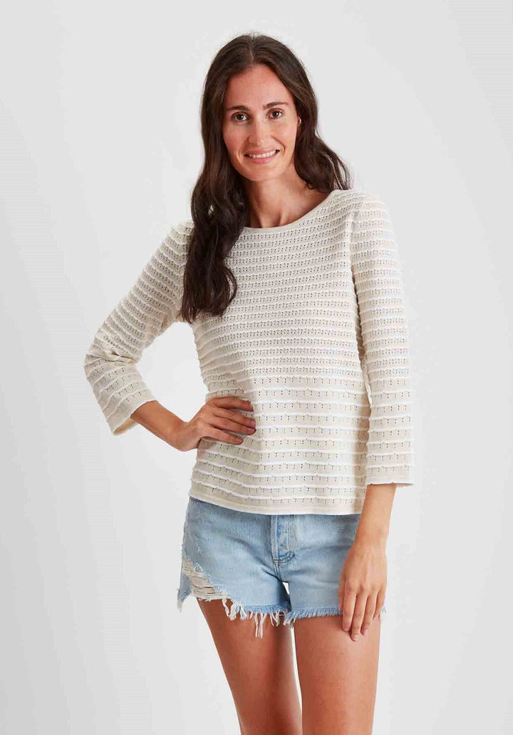 Pima Cotton Scallop Stitch Crew Neck 