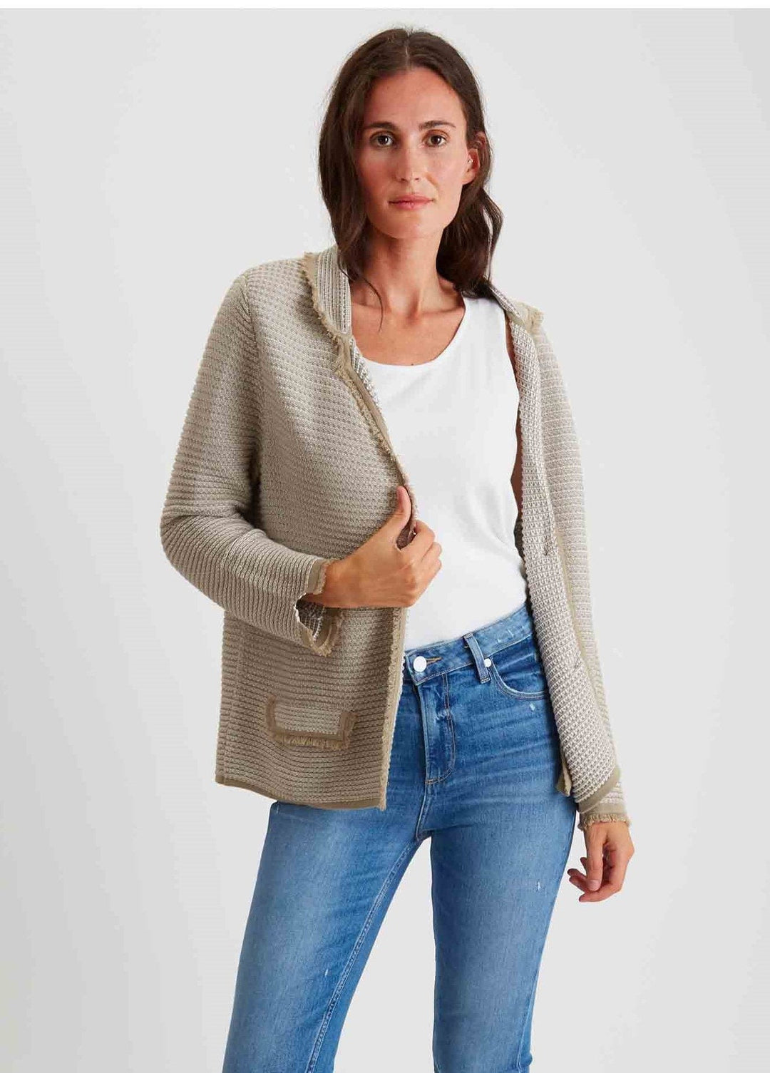 Textured Blazer with Fringe 