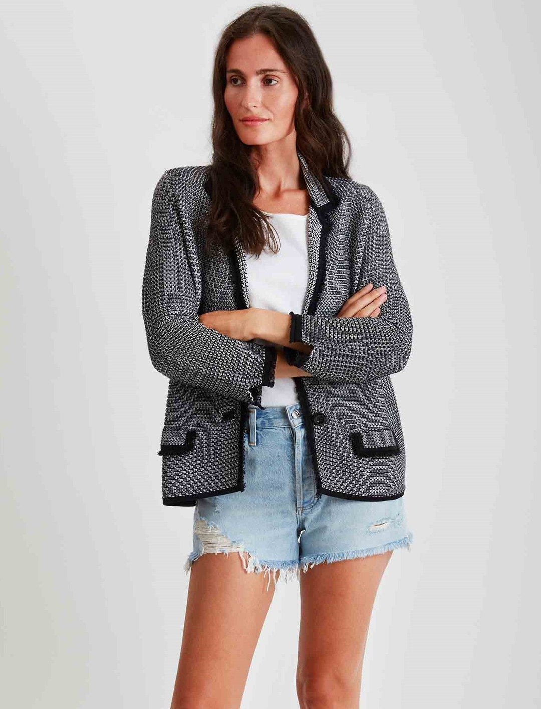 Textured Blazer with Fringe 