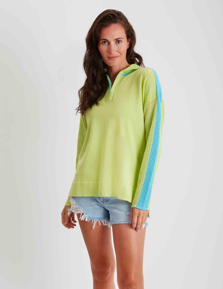 Mesh Hoodie with Exposed Zipper 
