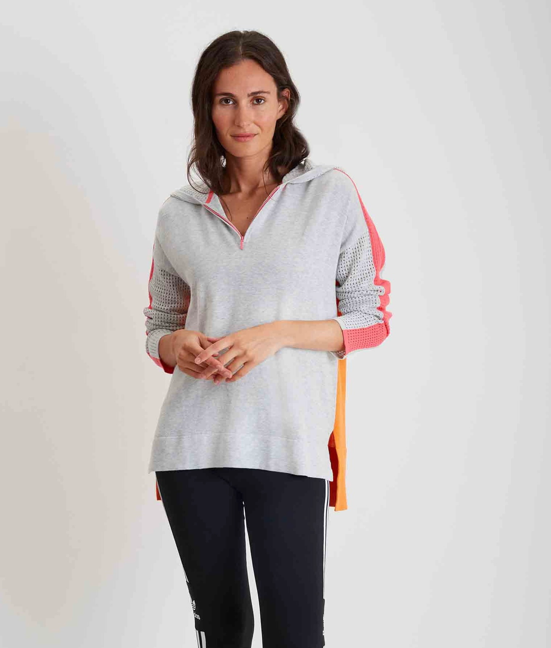 Mesh Hoodie with Exposed Zipper 
