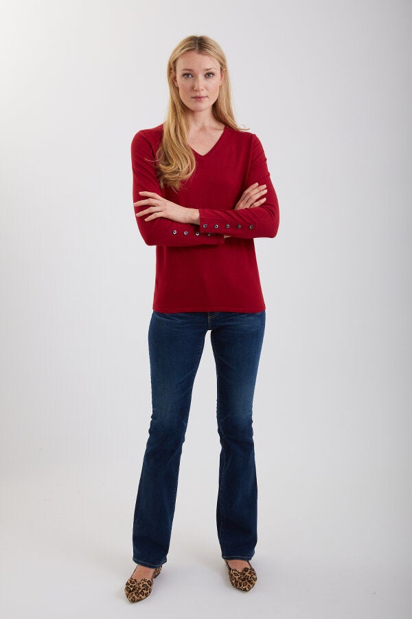 V Neck with Button Cuffs 