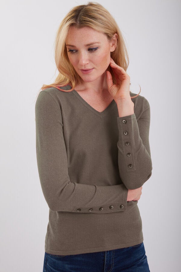 V Neck with Button Cuffs 