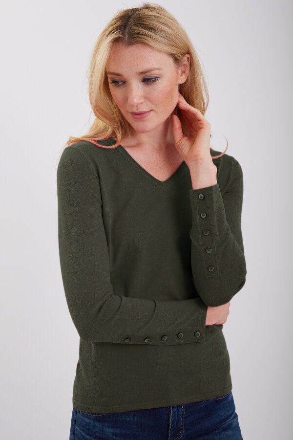 V Neck with Button Cuffs 