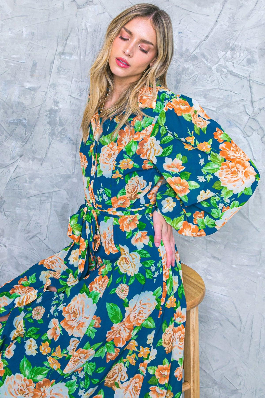 Bubbly Bliss Woven Midi Shirt Dress from KADOU Boutique