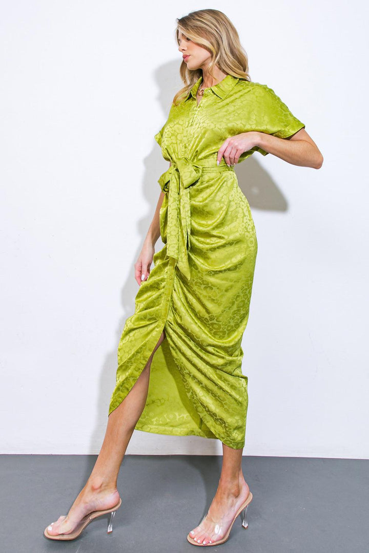 Coming to My Senses Woven Satin Midi Dress from KADOU Boutique