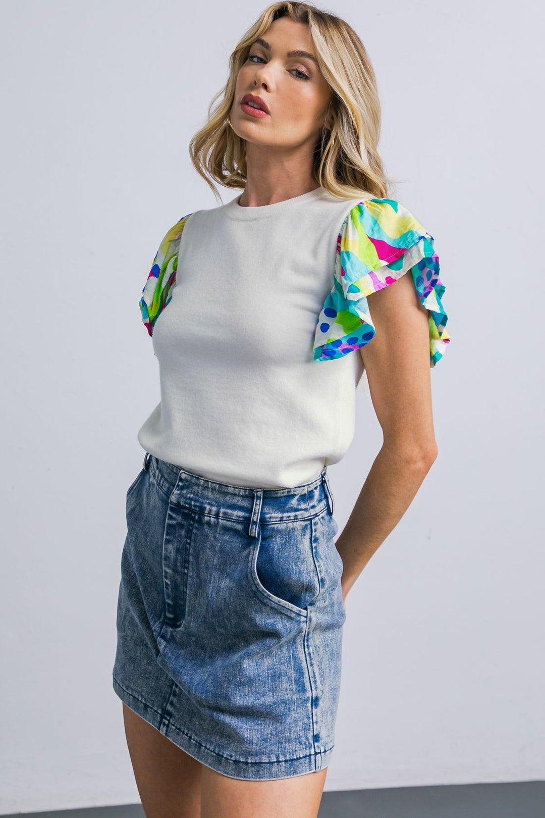 Glittery Glee Ruffle Sleeve Sweater Top from KADOU Boutique