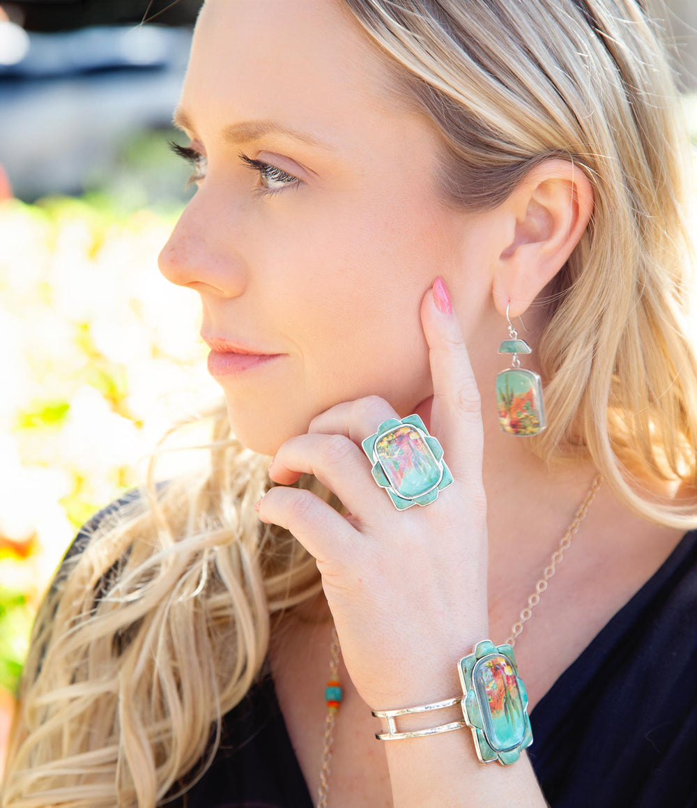 Scenic Desert Sedona Blue Turquoise Golden Ring from KADOU Boutique
