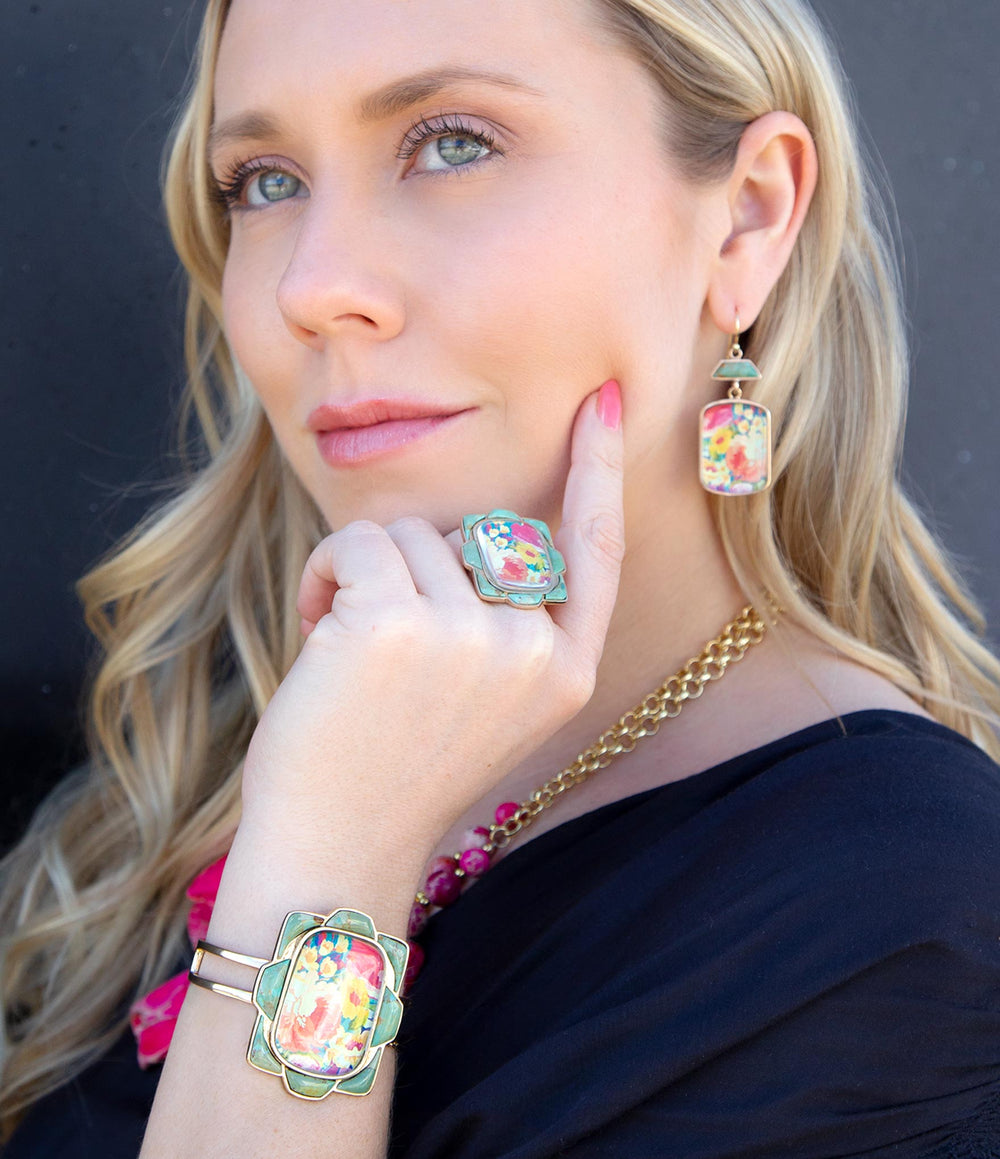 Scenic Floral Blue Turquoise Golden Ring from KADOU Boutique