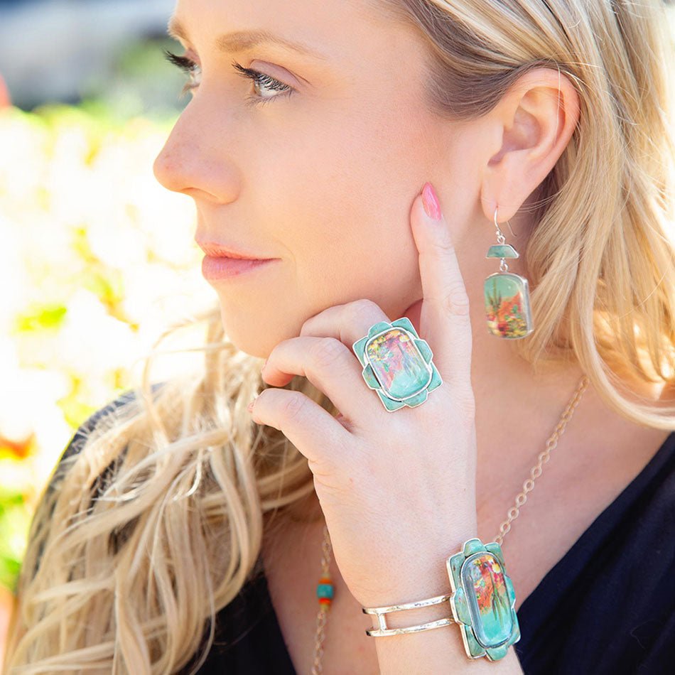 Scenic Sedona Blue Turquoise and Golden Cuff Bracelet from KADOU Boutique