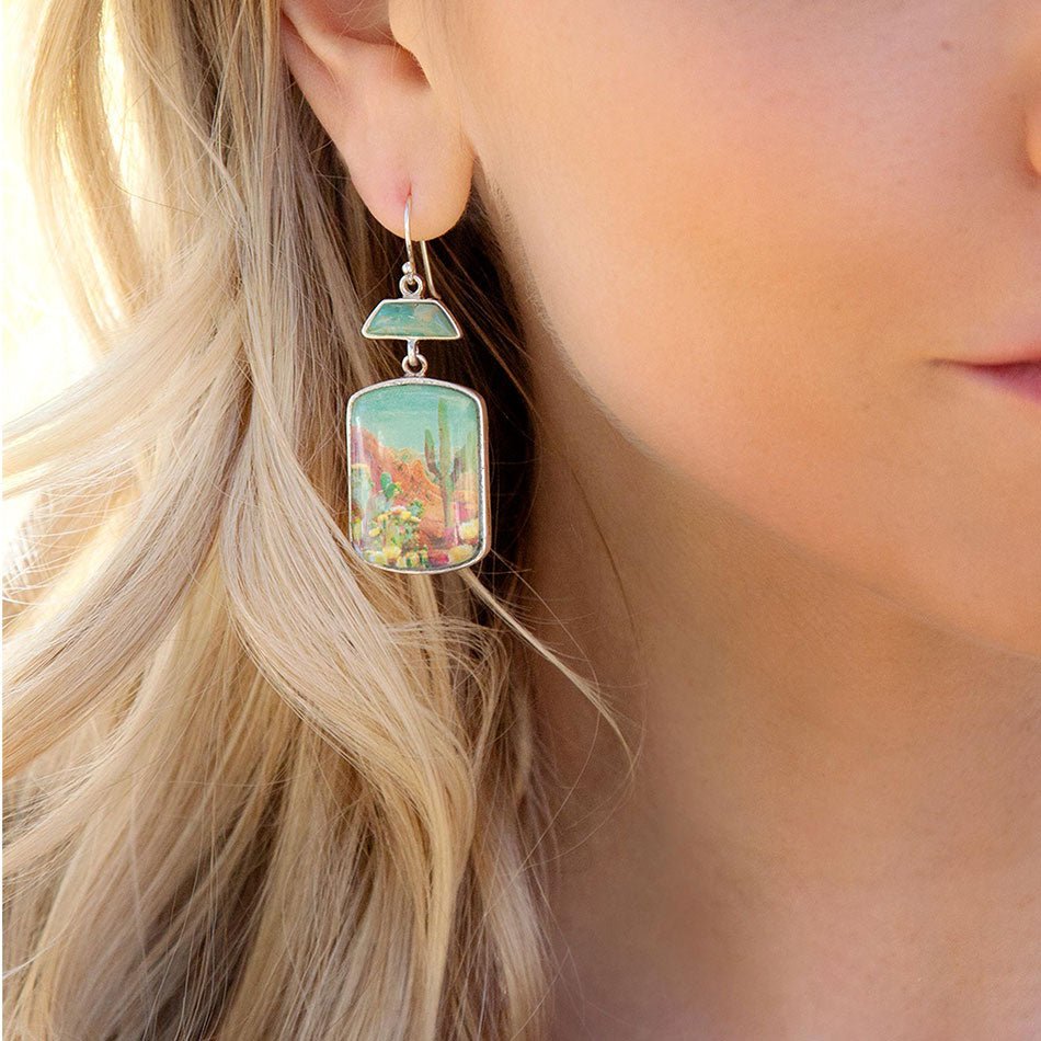 Scenic Sedona Desert Blue Turquoise Golden Drop Earrings from KADOU Boutique