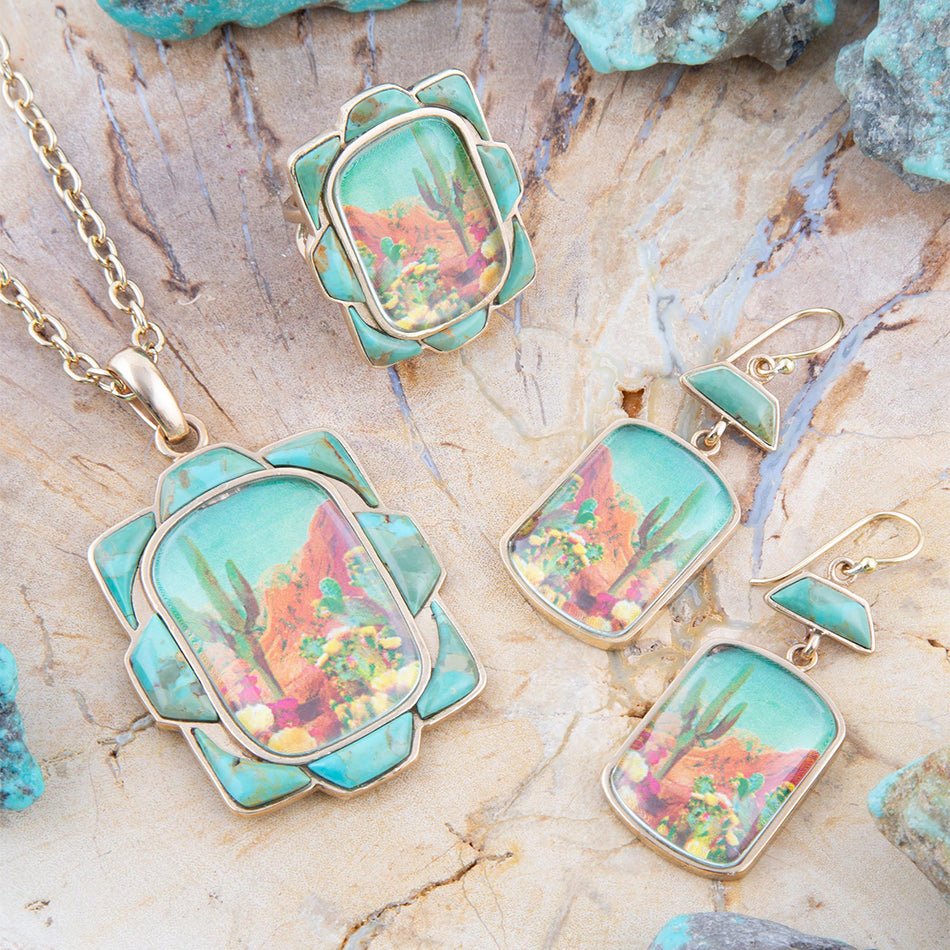 Scenic Sedona Desert Blue Turquoise Golden Pendant Necklace from KADOU Boutique