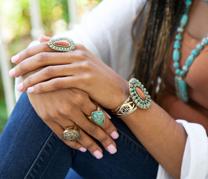 Sedona Blue Turquoise Goldtone Statement Cuff Bracelet