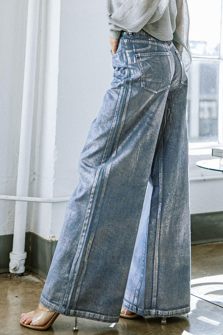 Peace and Joy Foil Coated Denim Pants from KADOU Boutique