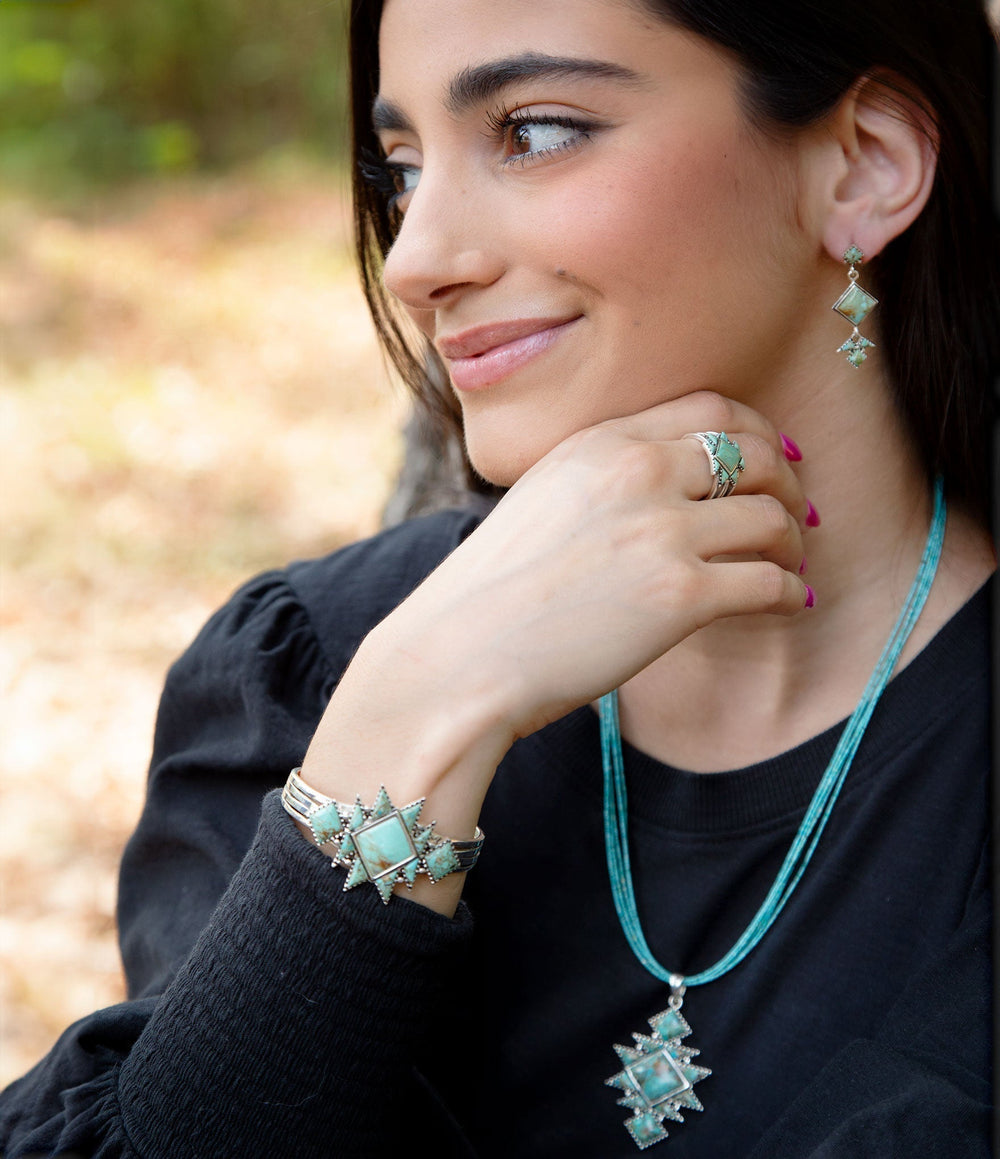 Sharp Blue Turquoise and Sterling Silver Cuff Bracelet from KADOU Boutique