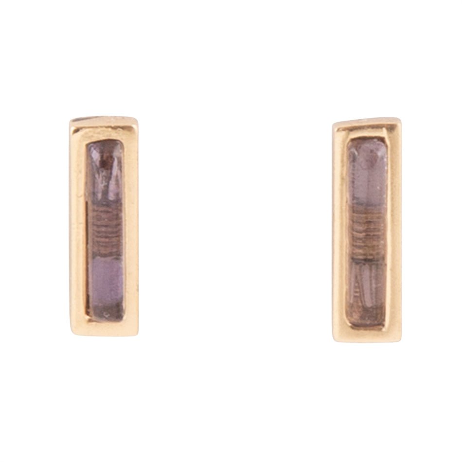 Short Linear Amethyst and Bronze Stud