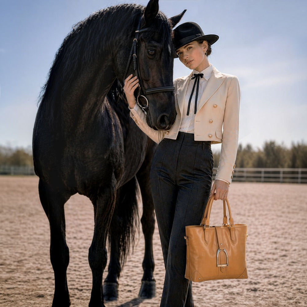 Signature - Riding Stirrup Tote Luxury Leather Handbag in Caramel from KADOU Boutique