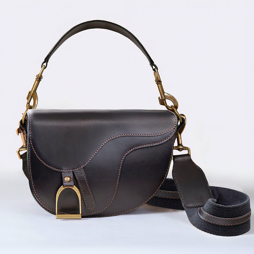 Signature Saddle Bag - Italian Black Leather from KADOU Boutique