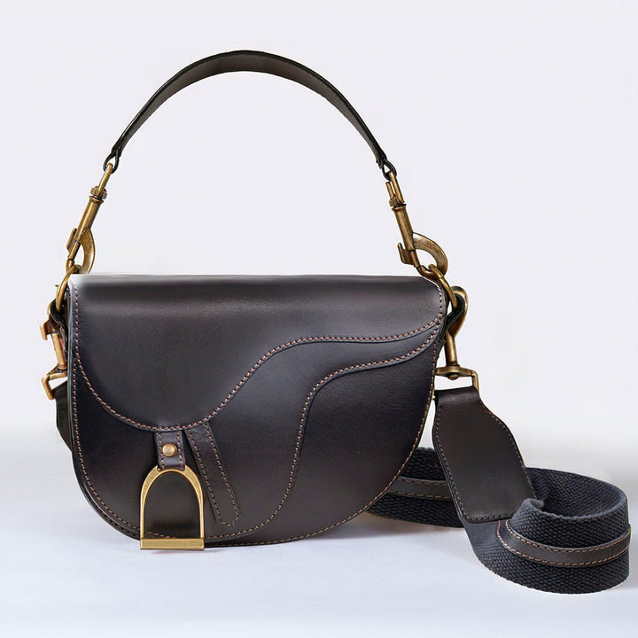 Signature Saddle Bag - Italian Black Leather from KADOU Boutique