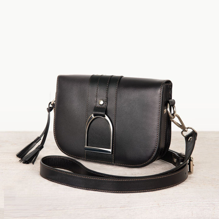 Signature Stirrup - Riding Stirrup Crossbody Luxury Leather Handbag in Black