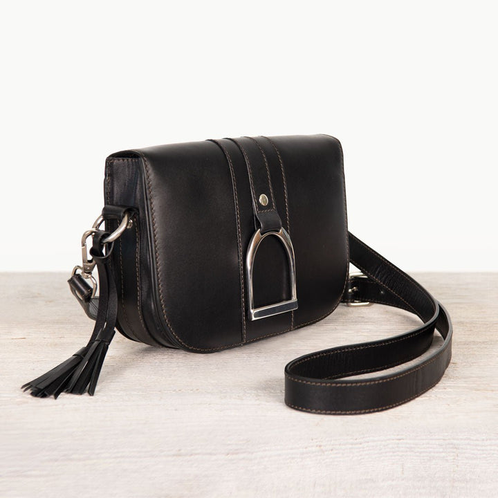 Signature Stirrup - Riding Stirrup Crossbody Luxury Leather Handbag in Black