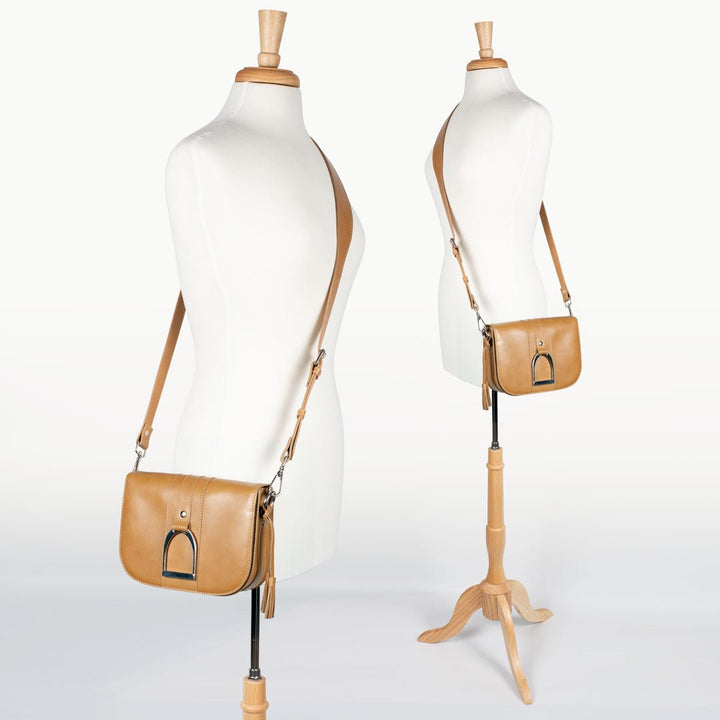 Signature Stirrup - Riding Stirrup Crossbody Luxury Leather Handbag in Caramel
