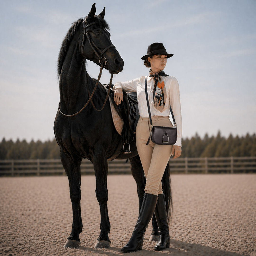Signature Stirrup - Riding Stirrup Crossbody Luxury Leather Handbag in Black from KADOU Boutique
