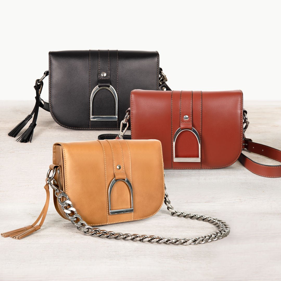 Signature Stirrup - Riding Stirrup Crossbody Luxury Leather Handbag in Caramel