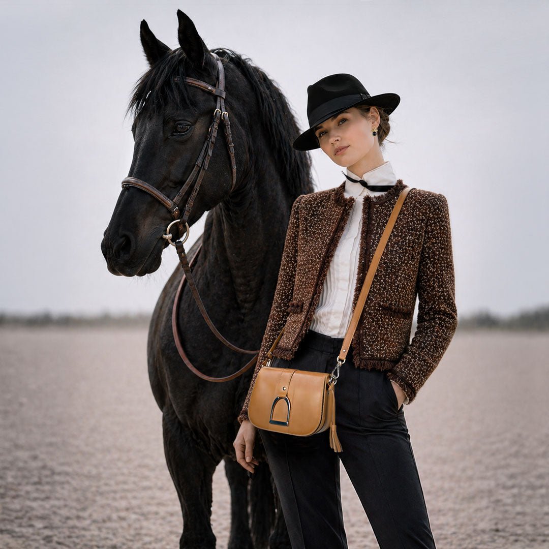 Signature Stirrup - Riding Stirrup Crossbody Luxury Leather Handbag in Caramel