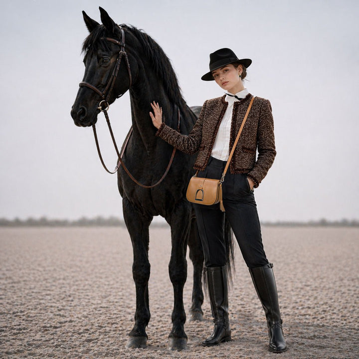 Signature Stirrup - Riding Stirrup Crossbody Luxury Leather Handbag in Caramel