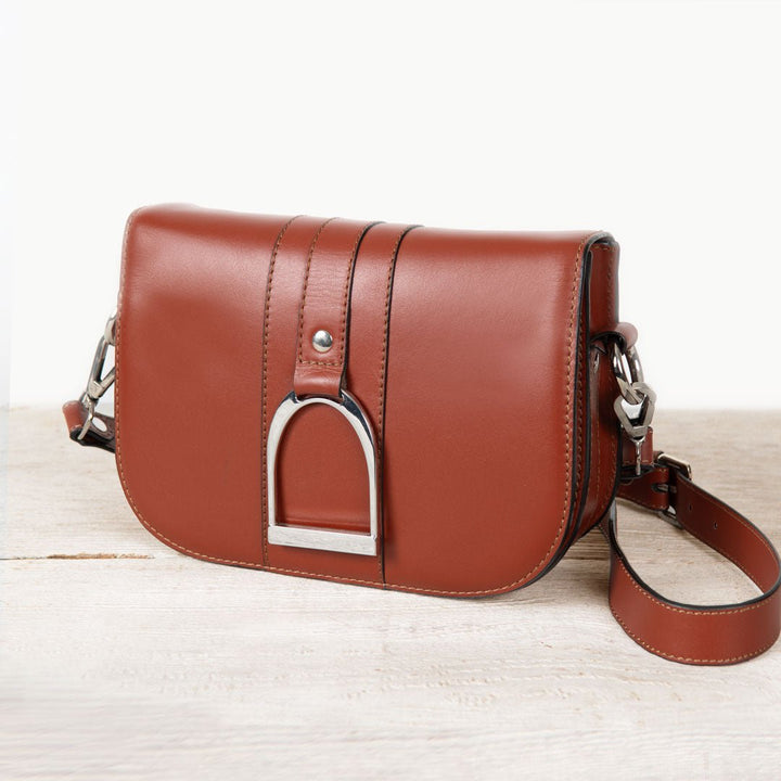 Signature Stirrup - Riding Stirrup Crossbody Luxury Leather Handbag in Cognac