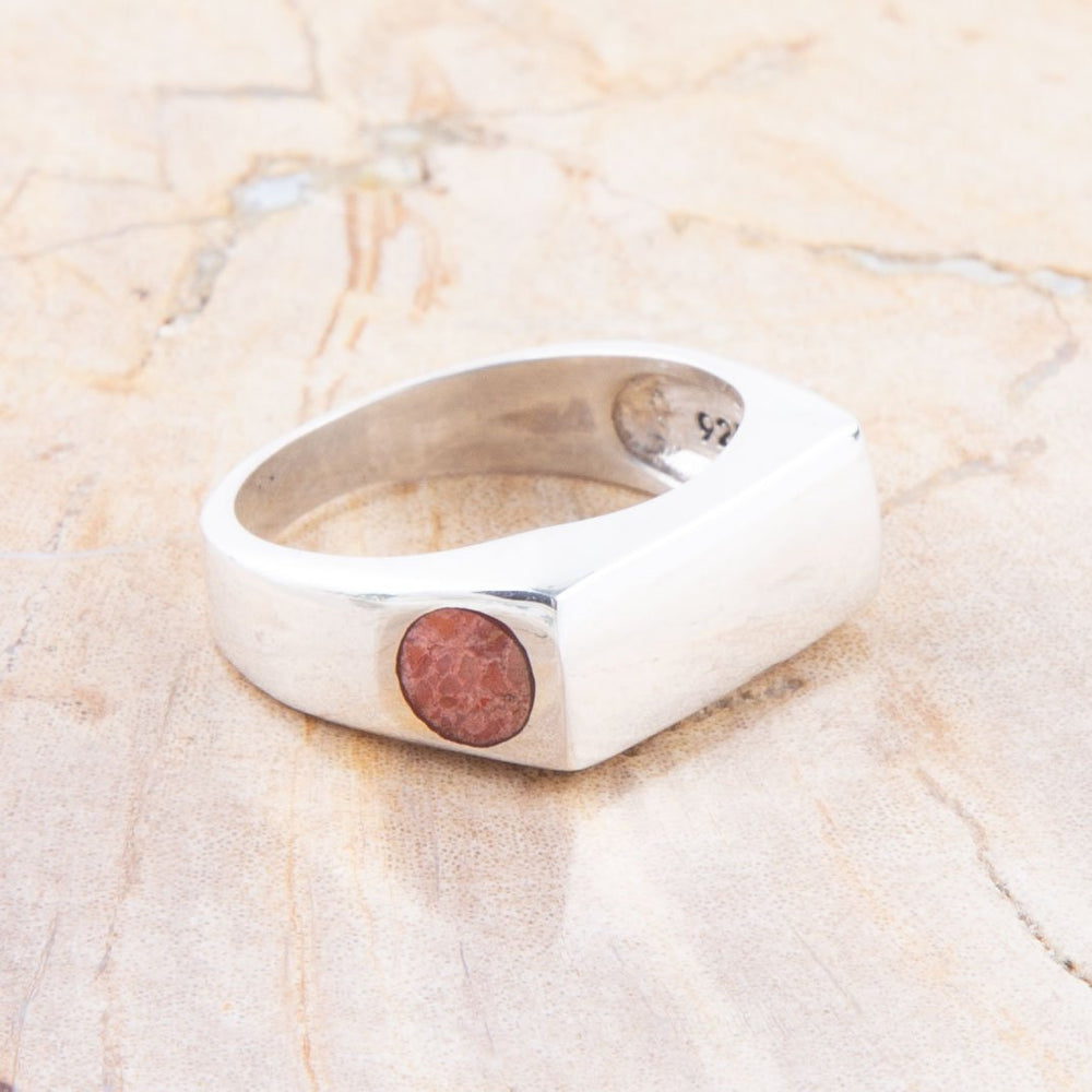 Signet Orange Sponge Coral and Sterling Silver in the Hole Ring from KADOU Boutique
