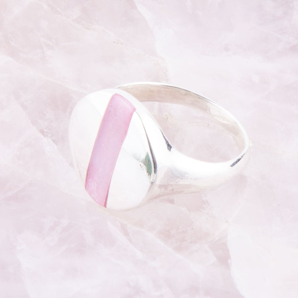 Signet Pink Opal and Sterling Silver Circle Ring from KADOU Boutique