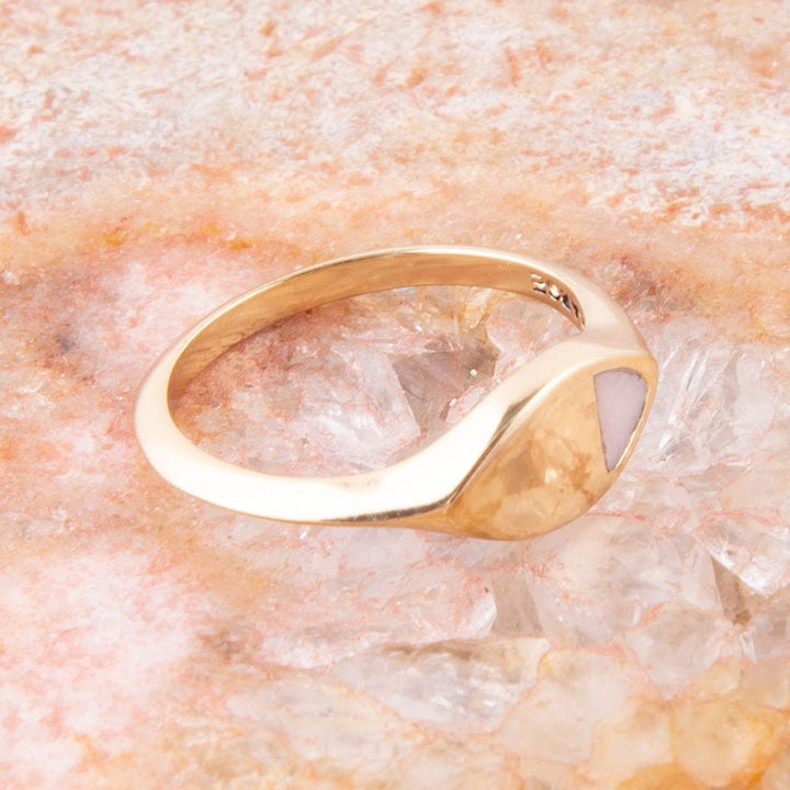 Signet Triangle Pink Opal and Bronze Ring