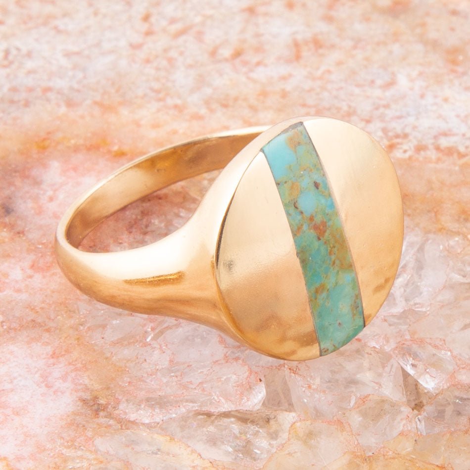 Signet Turquoise and Bronze Circle Ring from KADOU Boutique
