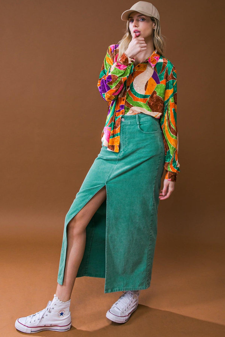 Perfect Pick Corduroy Midi Skirt from KADOU Boutique