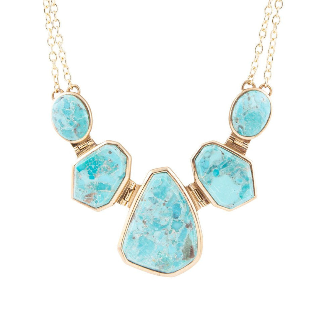 Slabs of Blue Turquoise Golden Statement Necklace from KADOU Boutique