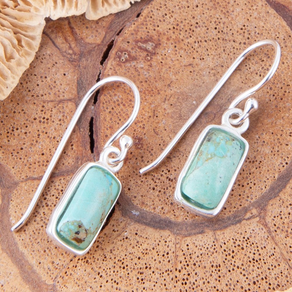 Small Blue Turquoise and Sterling Silver Drop Earrings from KADOU Boutique