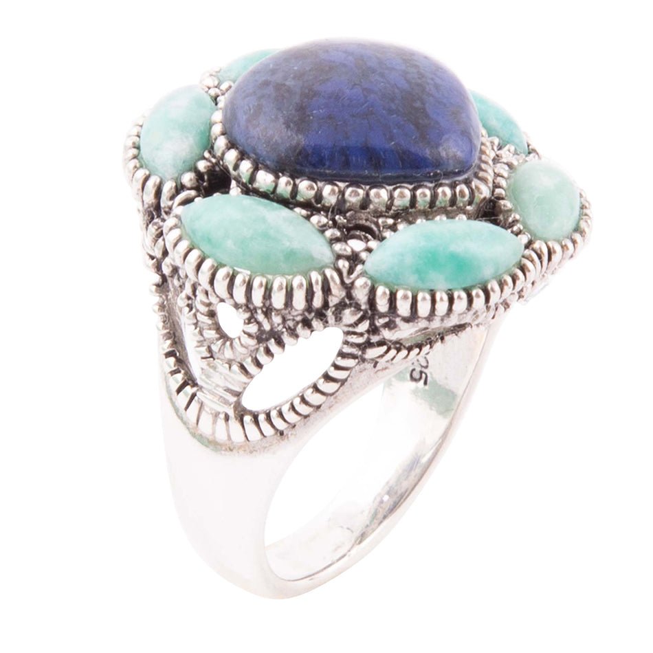 Soledad Blue Denim Lapis &amp; Amazonite Sterling Silver Ring