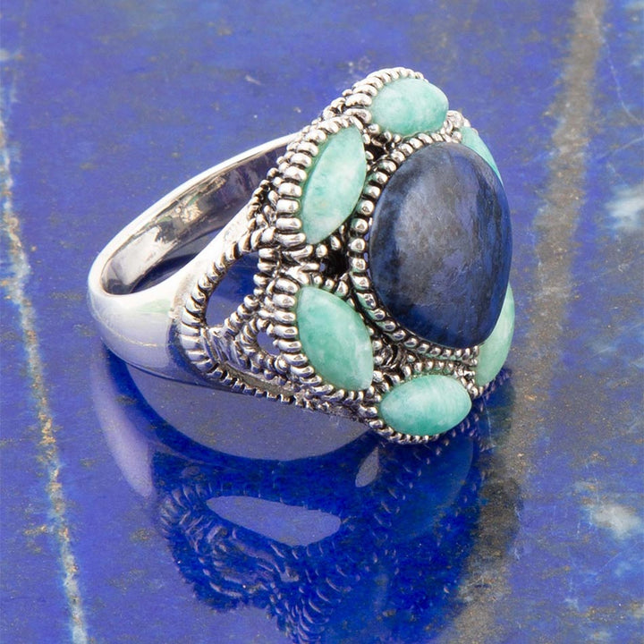 Soledad Blue Denim Lapis &amp; Amazonite Sterling Silver Ring