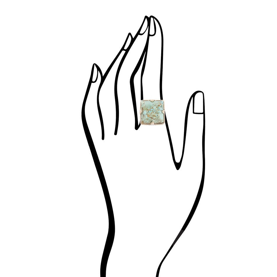 Square Statement Blue Turquoise Golden Ring from KADOU Boutique