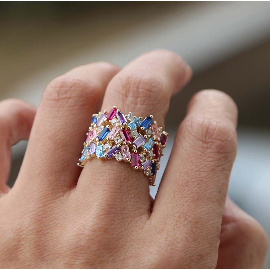 Stacie Rainbow Baguette Ring from KADOU Boutique