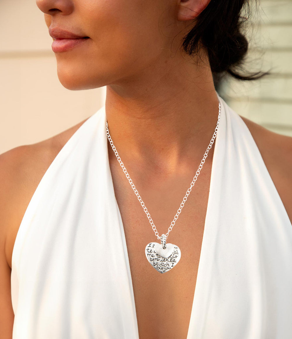 Sterling Silver Engraved Heart Pendant Neckalce from KADOU Boutique