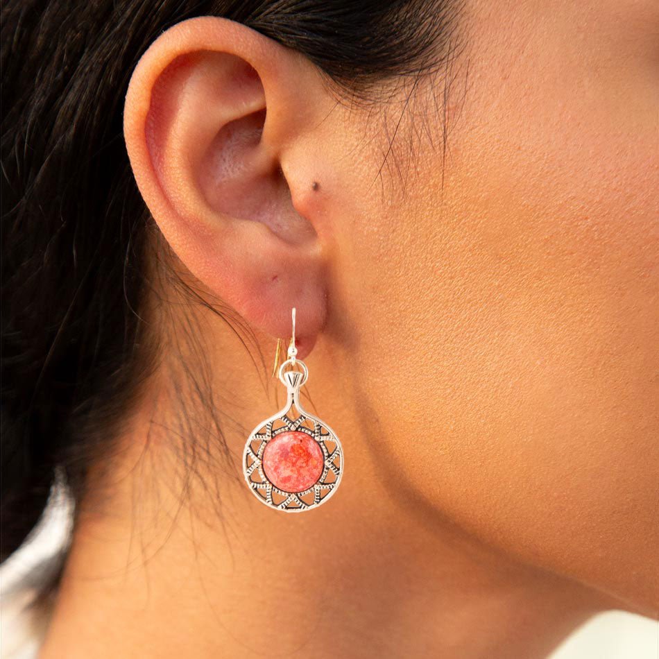 Sun Orange Sponge Coral Golden Drop Earrings from KADOU Boutique