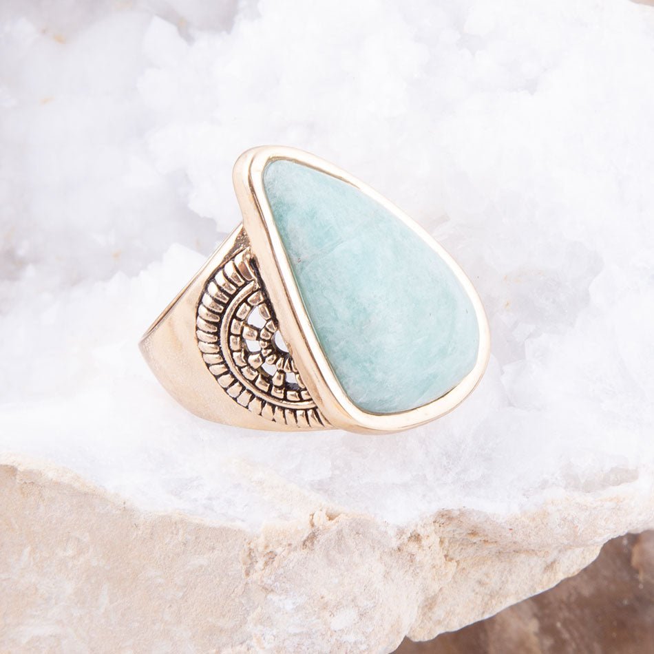 Sunset Blue Amazonite and Golden Ring from KADOU Boutique