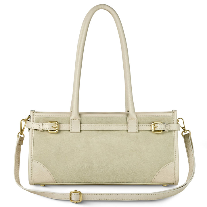 Italian Genuine Suede &amp; Full-Grain Leather Shoulder Bag | Lodi