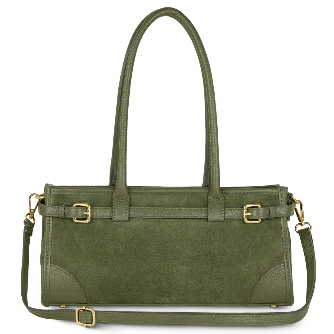 Italian Genuine Suede &amp; Full-Grain Leather Shoulder Bag | Lodi
