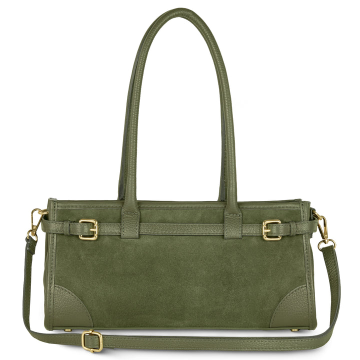 Italian Genuine Suede &amp; Full-Grain Leather Shoulder Bag | Lodi